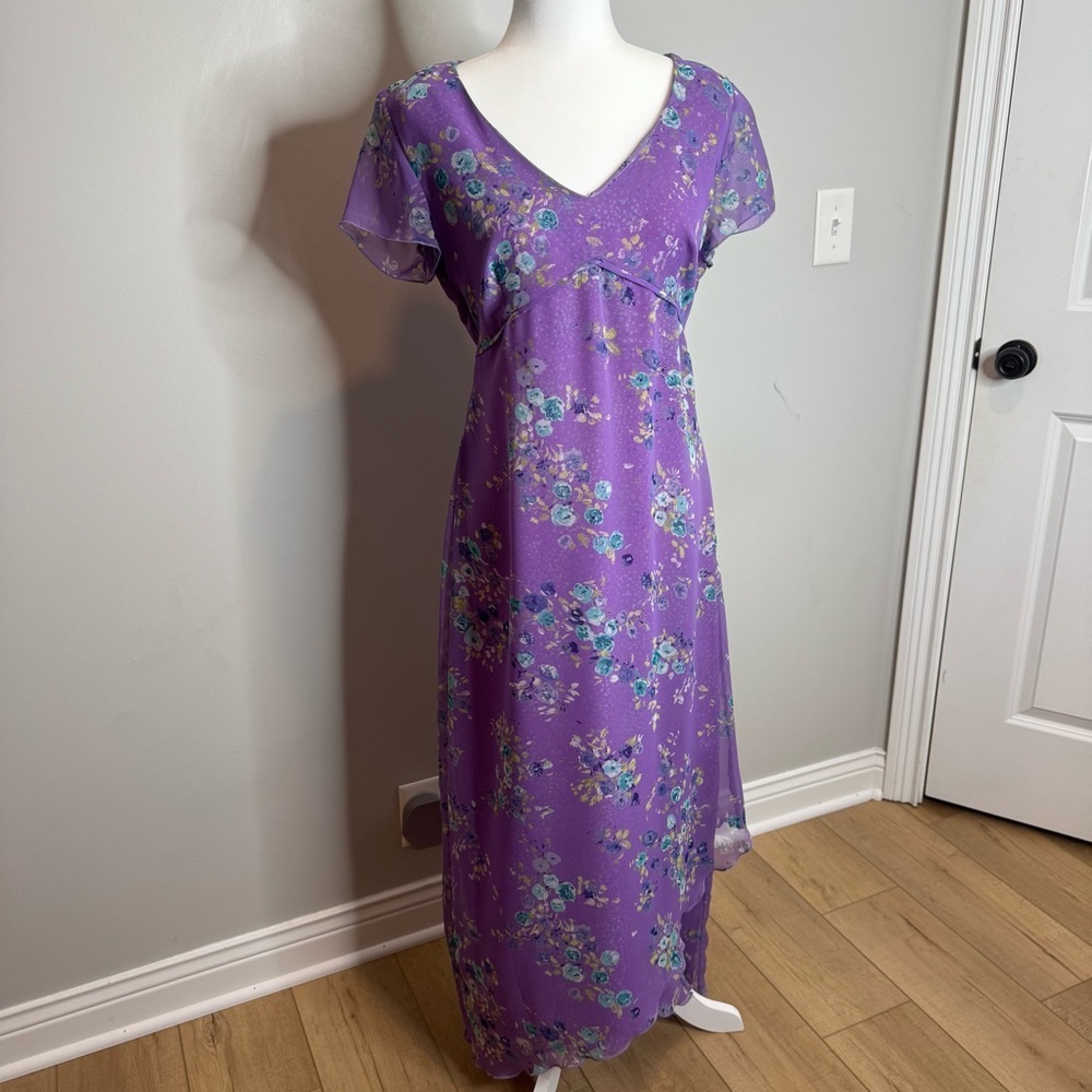 VTG Y2K Babydoll Midi Dress Asymmetrical Hem Size 10 Fairycore Indie Ethereal